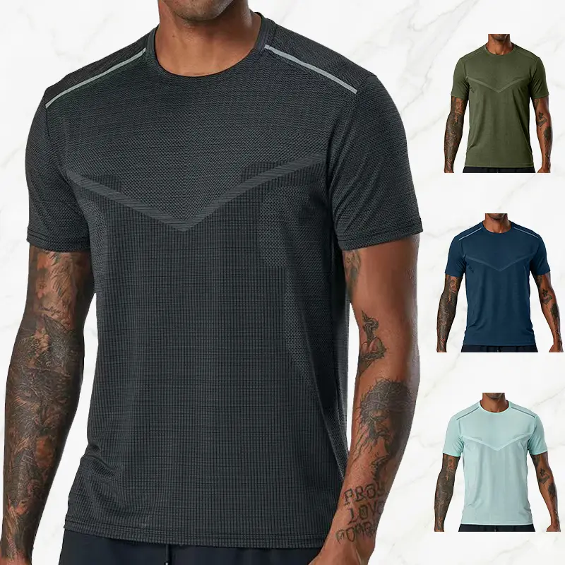 Single pack casual sports T-shirt with printed reflective stripes. Breathable quick-dry short-sleeve crewneck top. Running shirt for sports. Moisture-wicking T-shirt for dry and wet conditions. Short-sleeve athletic shirt for gym workouts.Summervibes