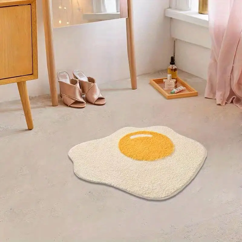 Cute Poached Egg Shaped Rug, 1 Count Soft Shaggy Carpet, Decorative Mat for Home Bedroom Living Room Bathroom