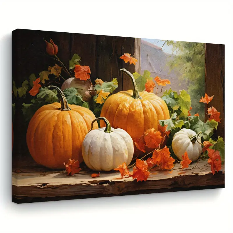 1 Piece Wooden Frame Halloween Pumpkin Canvas Art - 11.8inch x 15.7inch Wall Decoration, Featuring a Vibrant Autumn Scene, Perfect for Living Room, Bedroom, Kitchen, and Office - Holiday Gift for Her or Him, Autumn Interior Decoration|Holiday Design|Autum