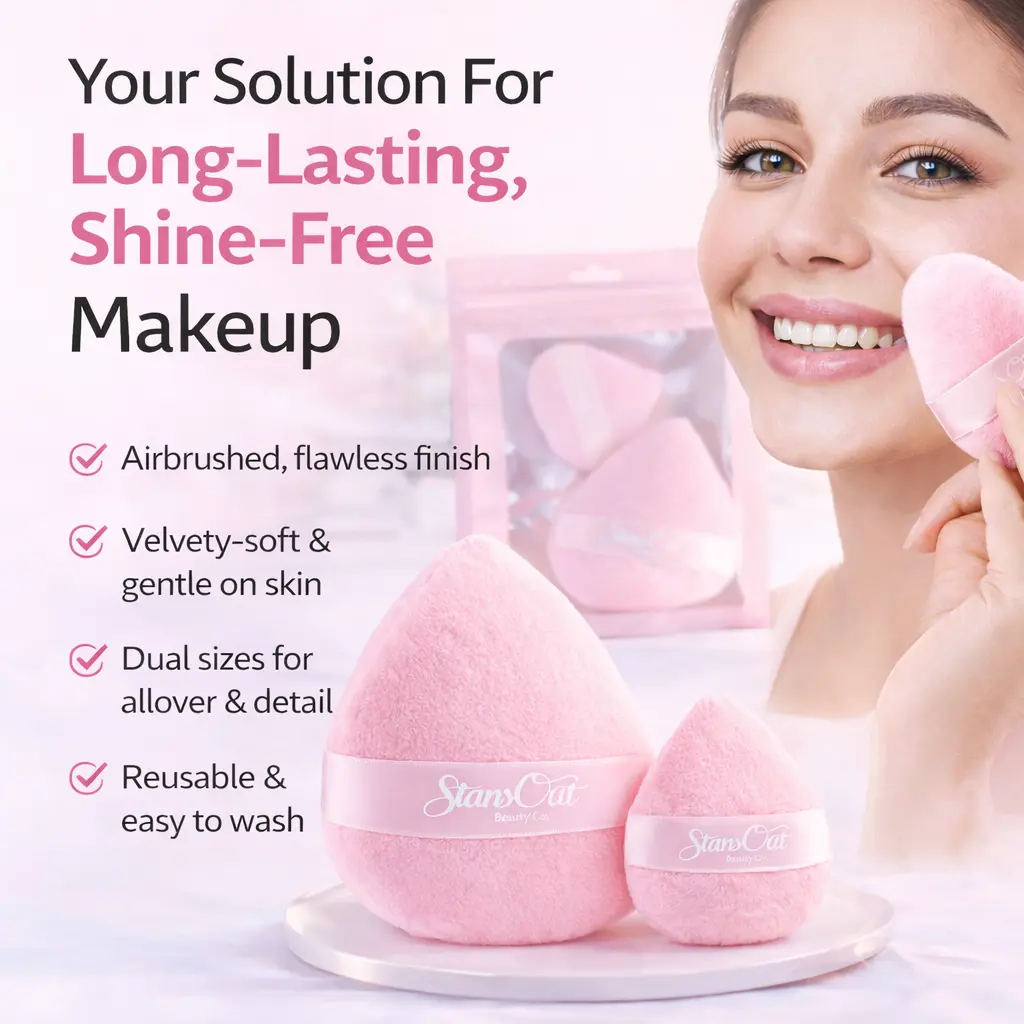 StansOut Powder Puff Set – 2 Ultra-Soft Reusable Puffs for Flawless, Shine-Free Skin
