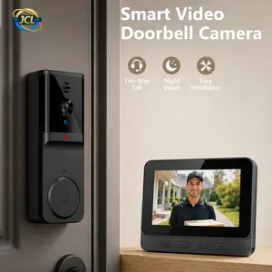 Wireless Video Doorbell with Screen, No WiFi/APP Required, Two-Way Talk, Night Vision, Rechargeable Battery, Easy Install for Home Security Wireless Smart Doorbell