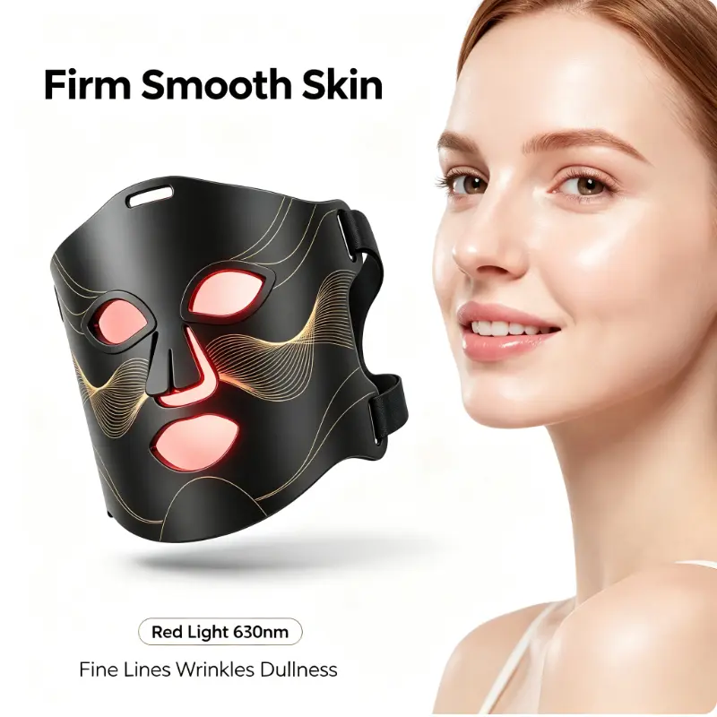 LED Red Light Face Mask, 4D LED Face Mask, 850nm NIR Red Light Therapy Mask with Cooling Function, Wireless Portable Facial Skincare Device for Firming Look, Jawline Fit & Home Travel Use