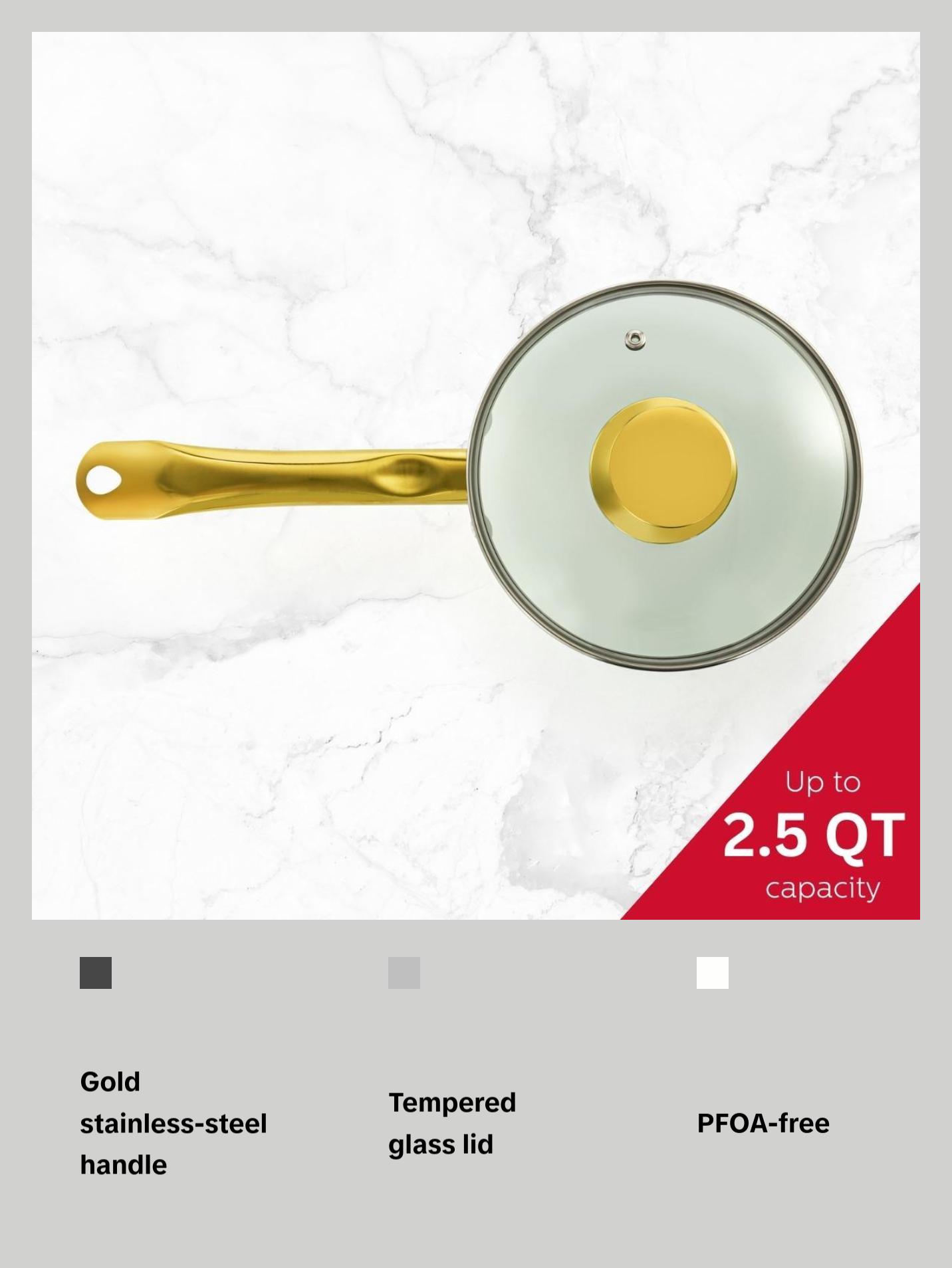 2.5QT CERAMIC NONSTICK SAUCE PAN WHITE & GOLD COLOR