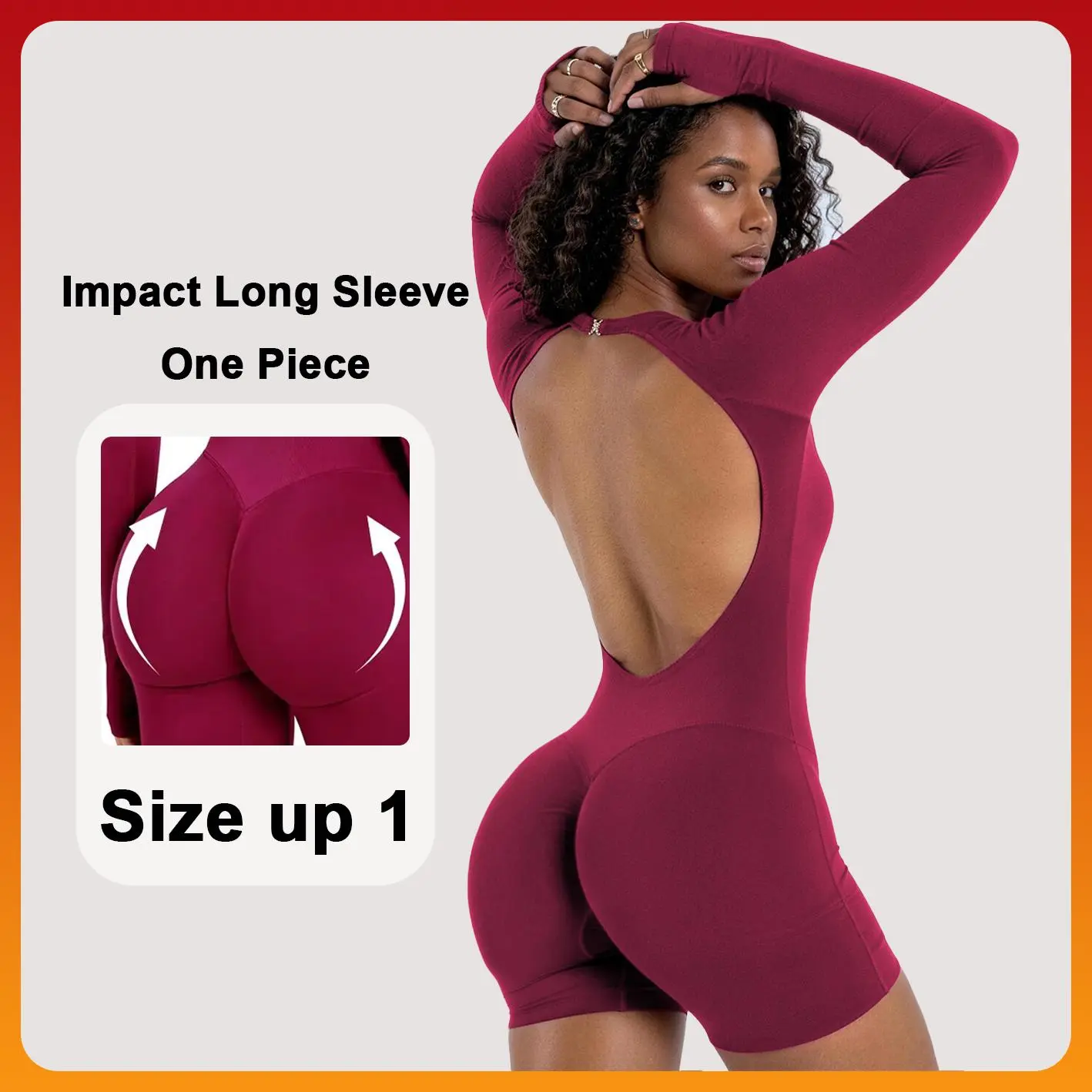 [SIZE UP 1]  [STRONG COMPRESSED] DENFY Impact Long Sleeve One Piece Unitard Fitness Gym Bralette Soft Workout Activewear