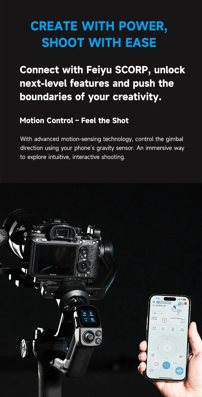FeiyuTech SCORP 3 Gimbal Stabilizer with AI Tracking, 3-Axis Handheld Stabilizer for Sony Canon DSLR, 3.5kg/7.72lbs Payload, Detachable Wireless Remote Control Handle for Solo Filmmaking