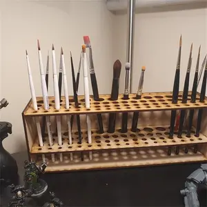Wooden Paint Brush Holder, 67 Holes Paintbrush Holder Stand, Artist Paint Brush Holder for Paint Brushes Dryer Holder, Wall Mount Paint Brush Organizer, Art Materials