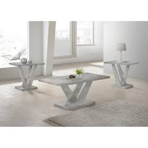 3PC Gray Coffee Table Set Coffee Table and 2 End Tables Rectangular Square Shape Contemporary Style Living Room Home Furniture On-Site