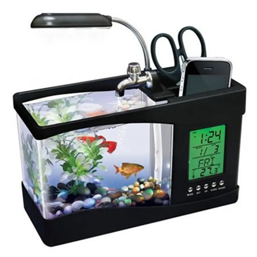 Desktop Mini Aquarium 1400ML Turtle Tank USB Fish Tank Plastic Goldfish Tank Children Gift