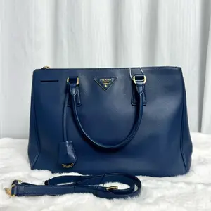 Pre-owned PRADA Galleria Saffiano Leather Tote Bag | Navy Blue Gold Hardware 2Way Handbag|20957310 WWL