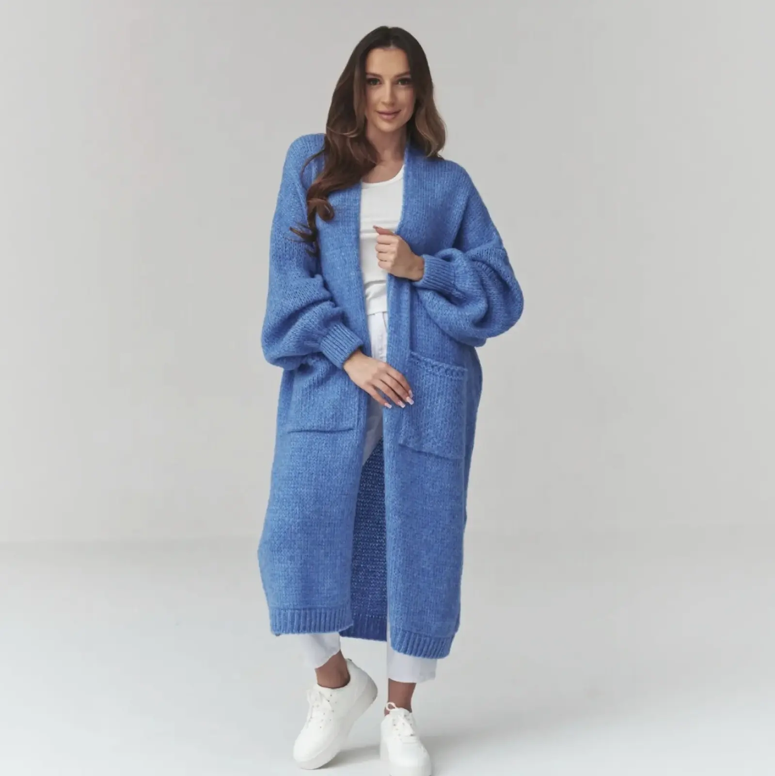 Saodimallsu Womens Oversized Long Cardigan Open Front Coatigan with Pockets | Chunky Knit Fabric, Slouchy Fit, Drop Shoulder Puff Long Sleeves, Long Sweater, Large Pockets, Fall And Winter Outfits Womenswear Knitwear Tops Bridal