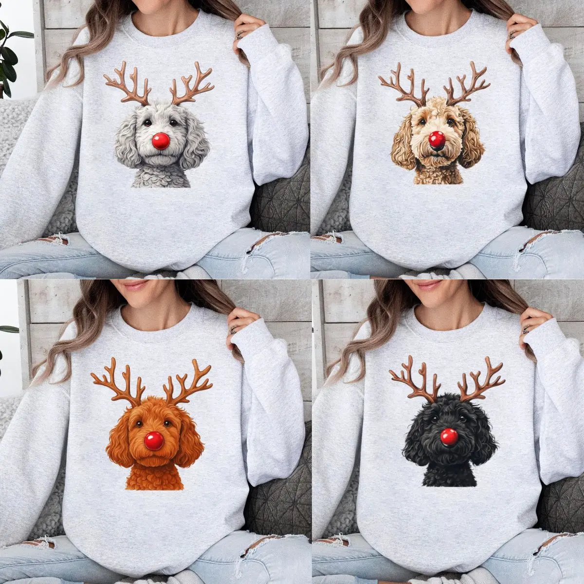 Christmas Reindeer Dog sweatshirt & T-Shirt, Cute Labradoodle Reindeer Christmas Sweatshirt, Funny Dog Lover Holiday Pullover, Cozy Rudolph Antler Crewneck for Women and Men, Festive Winter Gift Shirt