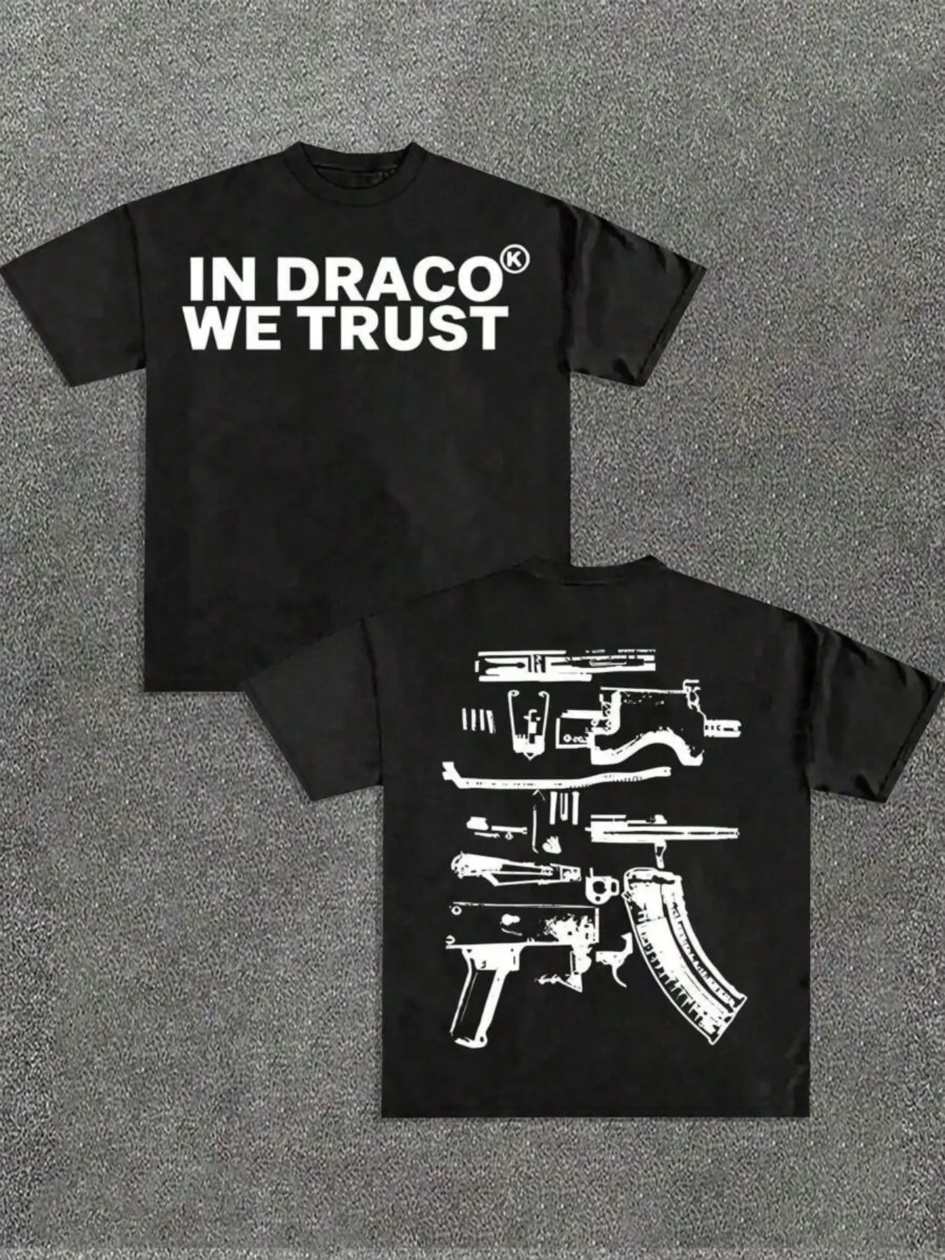 In Draco We Trust Tactical Streetwear Soft Comfortable Cotton, Round Neck Gun Parts Graphic T-Shirt for Men Y2K Streetwear Trending on TikTok Fashion Inspo Street Style Lightweight Casual Daily Wear Hip Hop Rap Tee Gift for Streetwear Enthusiast