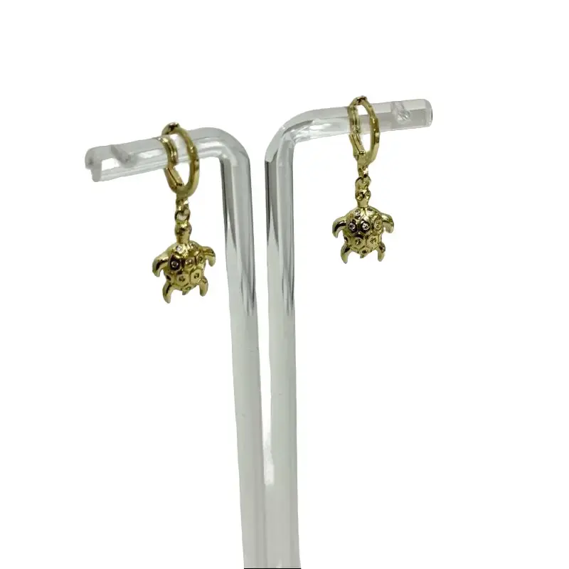Tortoise Dangle Earrings - Costume Jewelry with Small Zircon Accents