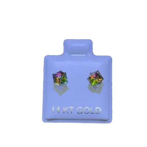 14k Gold Stud Earrings with Rainbow Crystal Accents for Elegant Everyday Wear