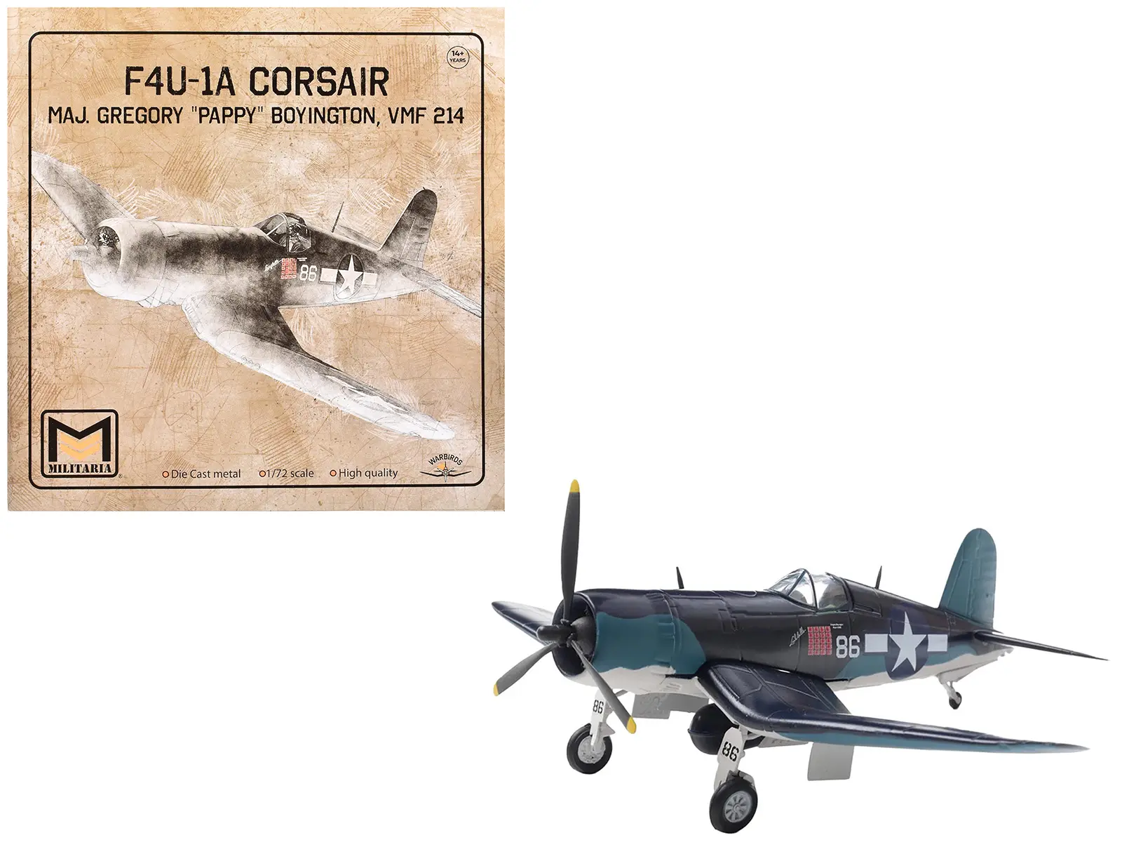 Vought F4U-1A Corsair Fighter Aircraft "Maj. Gregory Boyington, VMF 214" US Marine Corps 1/72 Diecast Model Militaria Die Cast