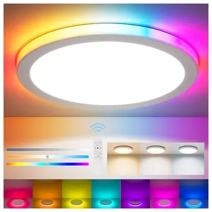 RGB Led Flush Mount Ceiling Light with Remote Control,LED Lights for Bedroom 7-Color Changing, 12Inch 45W 5500LM 3000K-6500K Dimmable Wired Light Fixture, Colorful for Bedroom Kids Room Party Festival, White