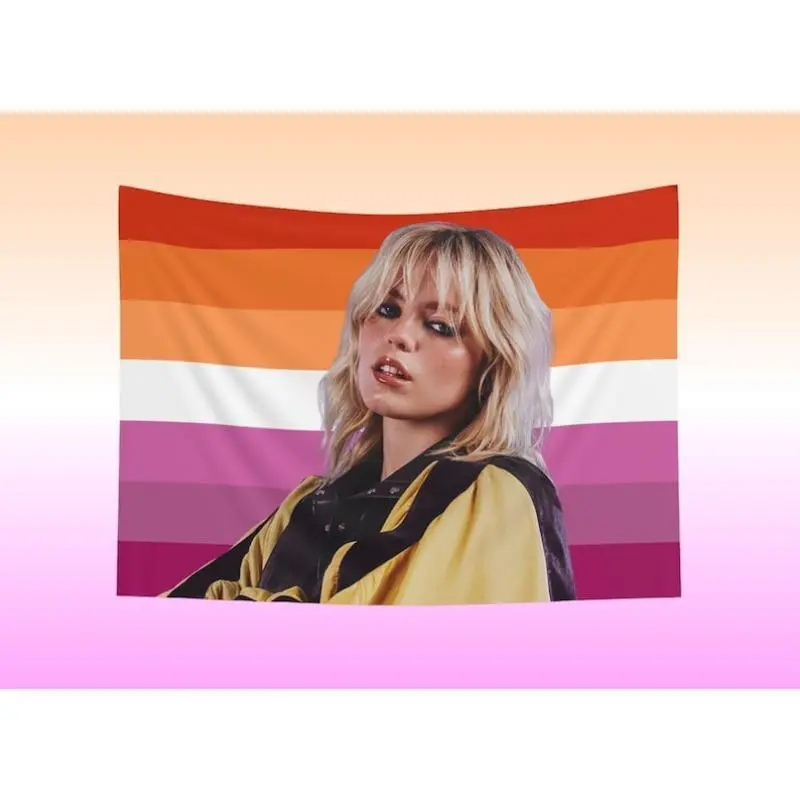 Custom Aesthetic Strong Cotton Linen Cloth Lesbian Flag Tapestry - 30x40in Soft Tone Full Print Art Figure Anime Letter Decorative Wall Hanging, Bedroom Decor, WLW Sapphic Gift for Girlfriend