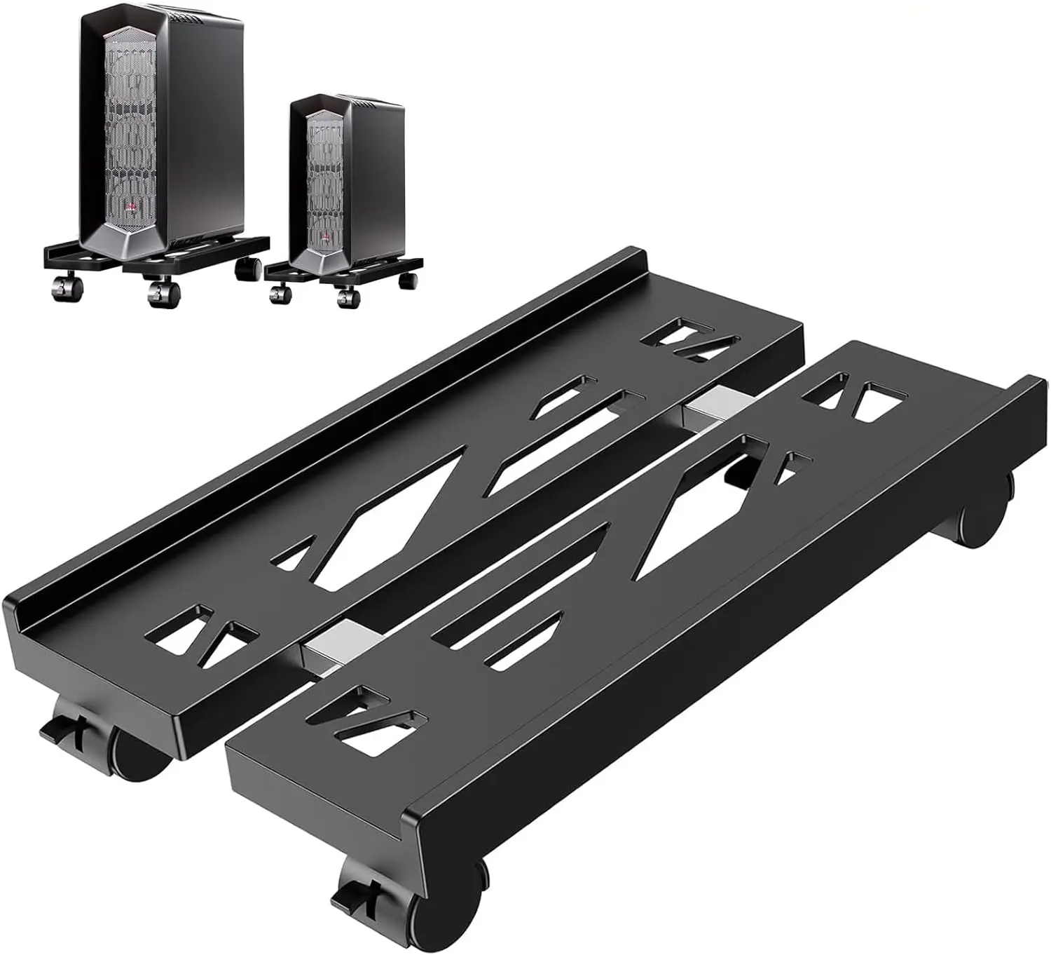 Pc Stand for Floor, Adjustable Computer Tower Stand for Carpet,Mobile CPU Stand with 4 Rolling Caster Wheels PC Tower Stand Fits Most PC Under Desk-D-Black
