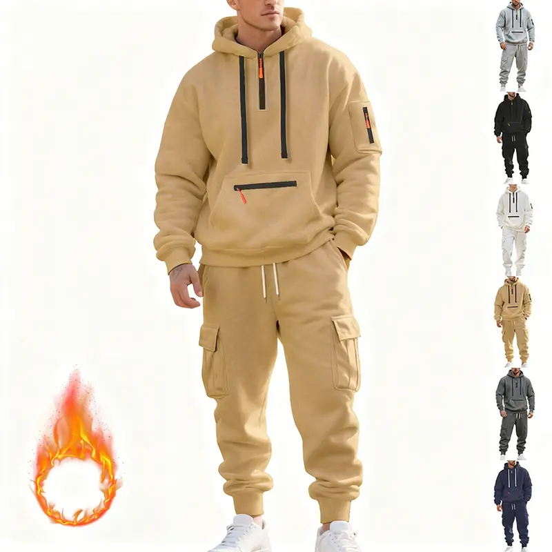 Men's 2pcs Oversized Fleece Hoodie & Jogger Pants - Warm Winter Matching Tracksuit, Breathable Full-Body Matching Outfit for Gym,, Home Lounge - Machine Washable 2pcs set (Suitable for Daily Wear & Outdoor Activities)