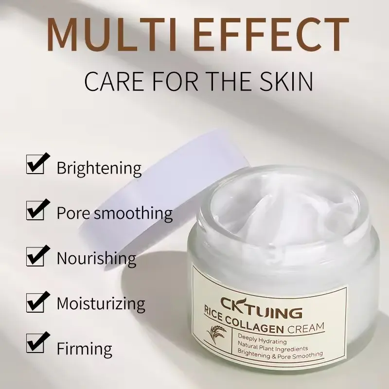 CKTUING Rice Collagen Face Cream with Rice Ferment Filtrate, Ceramides & Natural Plant Ingredients - Deep Hydrating, Barrier Strengthening, Moisturizing Moisturizer for Dull Skin, Dryness & Uneven Tone, Pore Smoothing, Gentle & Calming for Sensitive