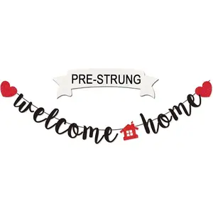 Black Welcome Home Banner - Glitter Welcome Decoration for Housewarming, Military Homecomings, Family Celebrations - 8 ft
