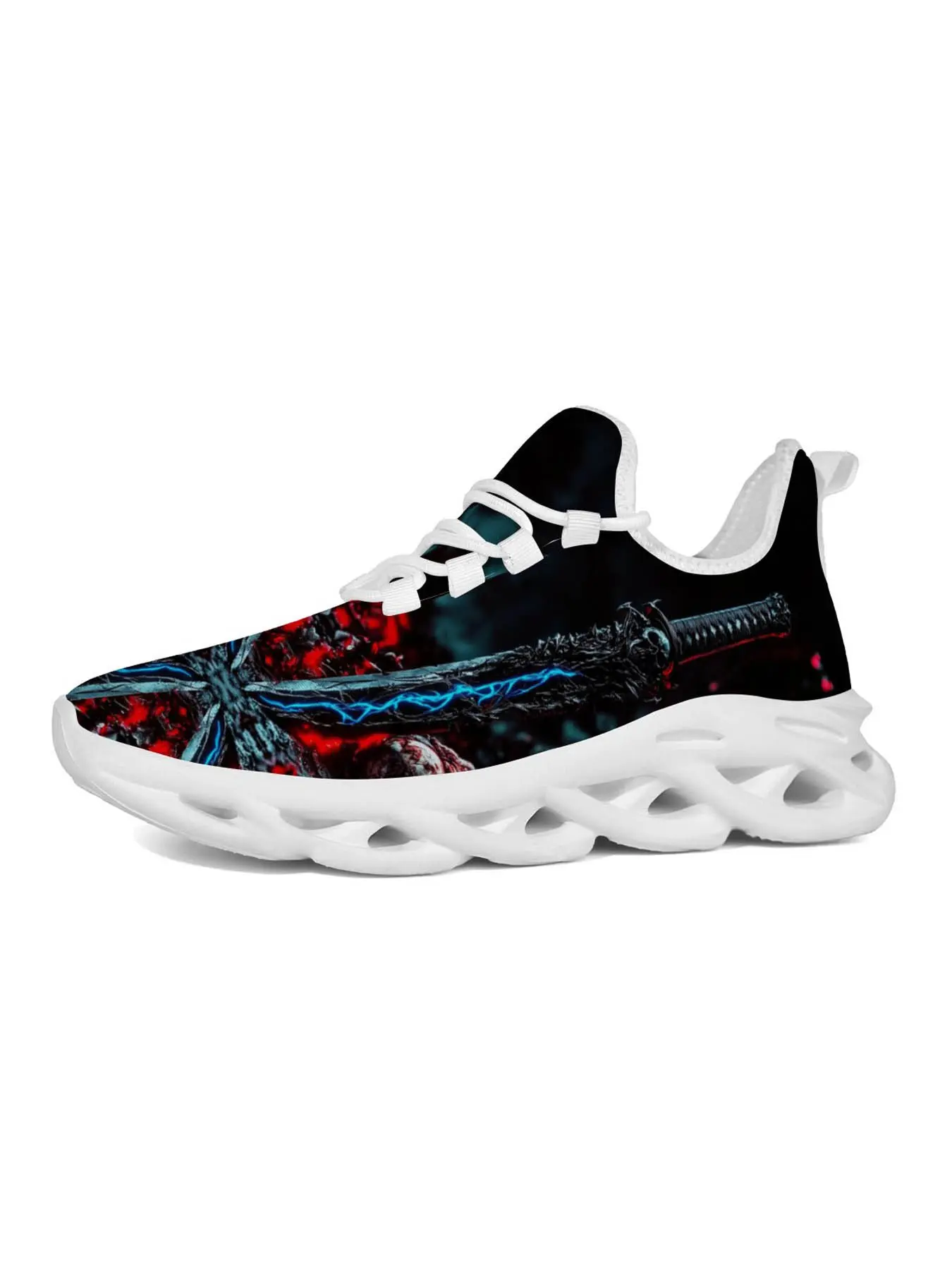 Exclusive Printed Men's Casual Shoes with Unique Graffiti Design, Fashionable Dark Artistic Style, Thick Sole and Breathable Material for Urban Streetwear