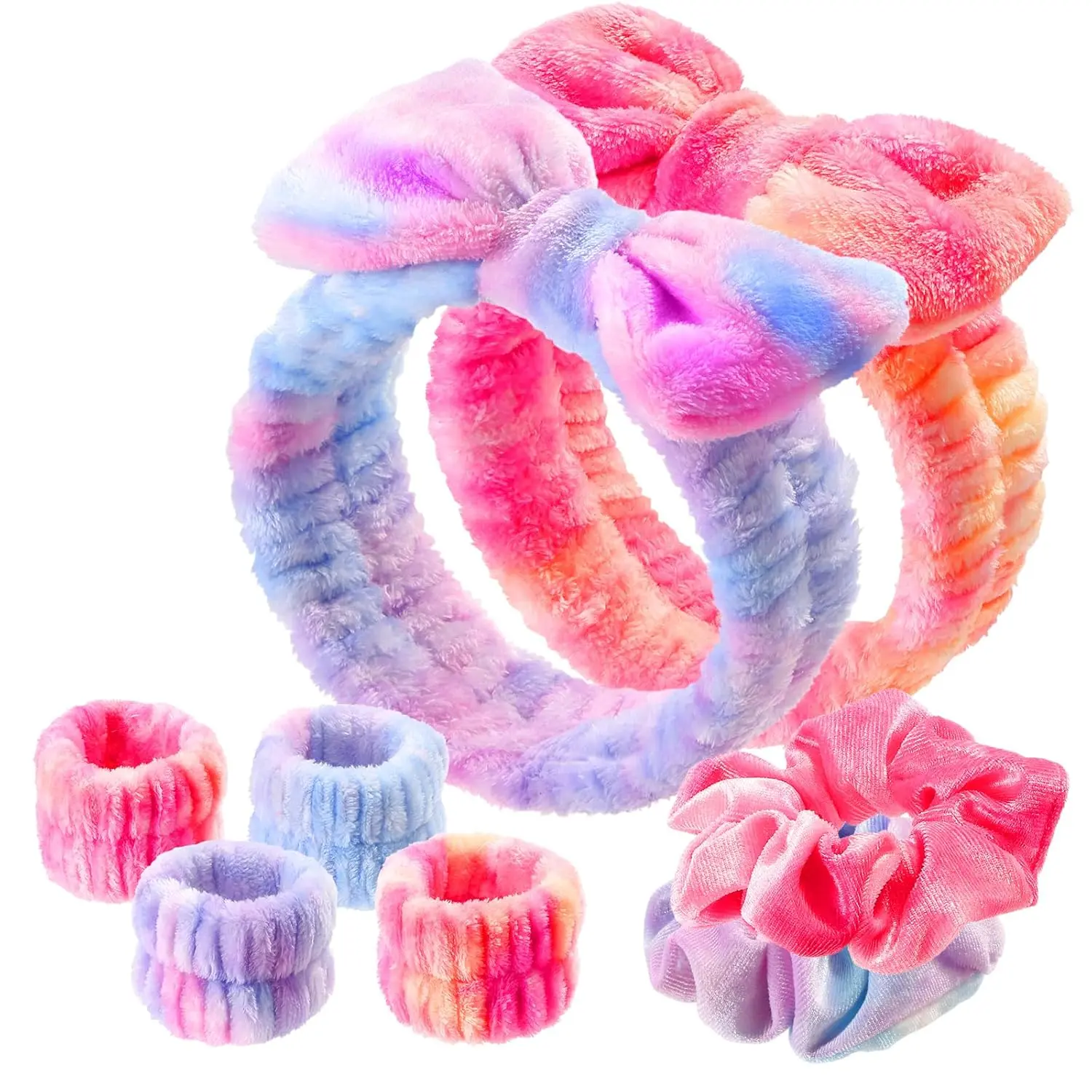 Headband and Wristband Set with Hair Scrunchies,  Wash Headbands, Makeup Skincare Headband Wrist Bands for Washing