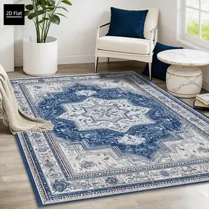 1pc Rectangular French Vintage Persian Rug, 850g/m², High-Definition Print, Non-Slip Backing, Velvet, Living Room/bedroom/entrance, Modern Minimalist Style