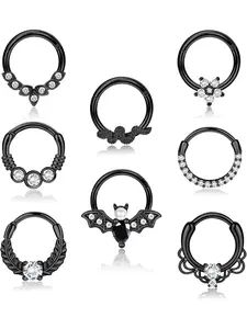 8 Pcs for Women Men 16G Septum Clicker Rings Stainless Steel Septum Ring Hinged Septum Clicker Segment Nose Ring Bat Snake CZ Cartilage Tragus Hoop Helix Daith Earrings Nose Piercing Jewelry Hypoallergenic Comfort Fit