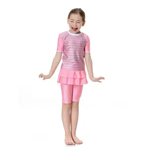 Cute Striped Swimsuit Girls Short Sleeve Kids Swimwear Muslim Arab Swimming Clothing Modest Swimwear Suits Swimwear Sets Fashion Does not apply
