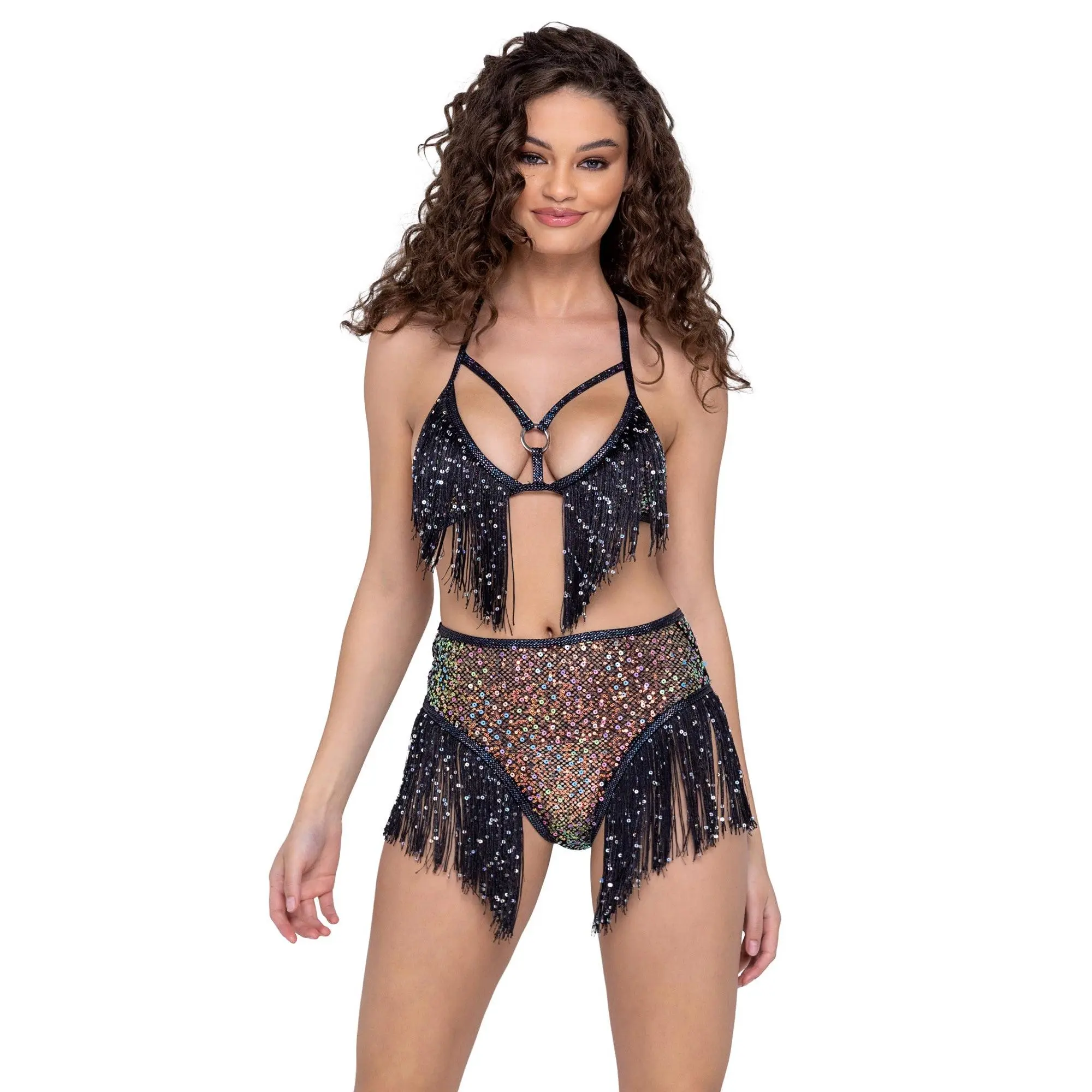 6221 - Sequin Fishnet High Waisted Shorts