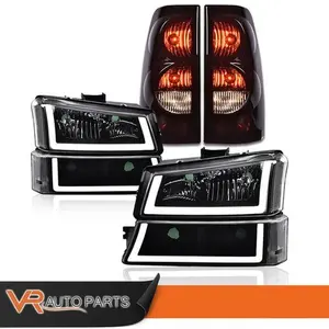 Black LED DRL Headlights Signal Bumper Lamp &Tail Lights Fit For 03-07 Silverado