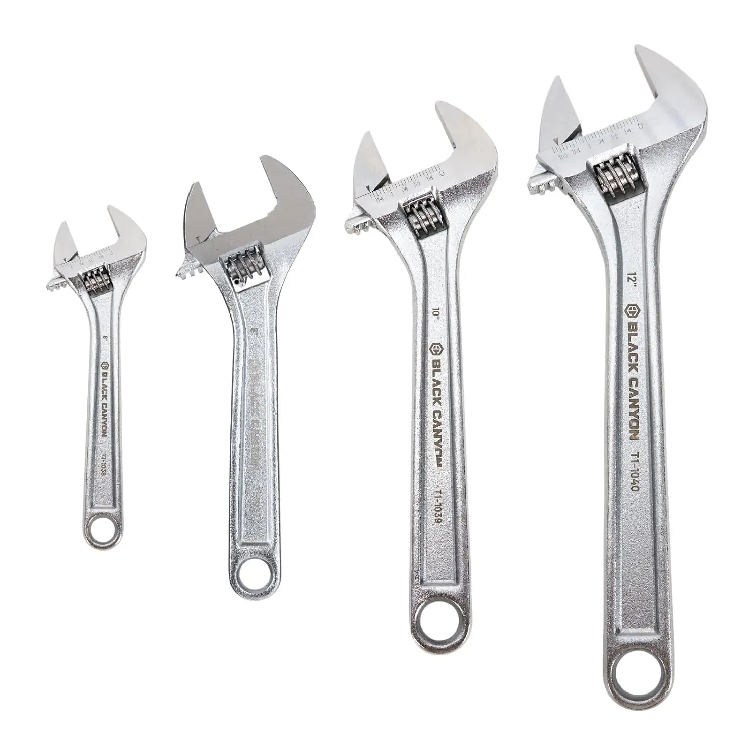 BLACK CANYON Adjustable Wrench Sets  Wide Jaw Spanner with Imperial and Metric, Premium Chrome Forged Steel 12/10/8/6 Inch,for Automotive Plumbing, Household Repairs and DIY
