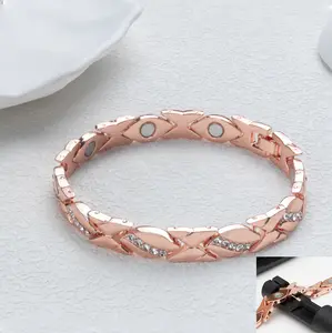 Women's leaf bracelet, pure copper magnetic bracelet with diamonds, 3500 gauss effective magnet, outdoor fun Trendy Stack Bangle Trendy Jewellery Accessories