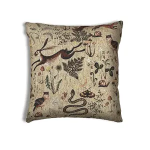 Woodland Meadow Light Woven Pillow 17"x18" Soft Durable Fabric with Integrated Wildflowers & Botanicals Design for Uplifting Storybook Charm