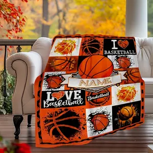 Customizable Basketball-Themed Blanket - Soft, Warm Polyester For Sofa, Bed, Office Chair & Camping - Perfect Gift For Sports Fans