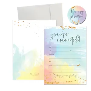 Party Invitations with Envelopes for All Occasions, Watercolor Invites Perfect for: Weddings, Bridal Showers, Engagement, Birthday Party or Special Event, Pack of 25 5x7 Cards