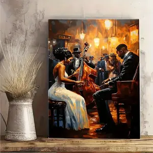 2D Flat Framed HD Print - A Painting of an African American Jazz Band Playing in The New O Perfect for Enhancing Living Rooms, Bedrooms, And Hallways