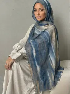 Boho Chic Rainbow Tie-Dye Headwrap, Fashionable Pleated Rayon Women Scarf, Vintage Striped Hijab, Versatile Party Shawl for Celebrations