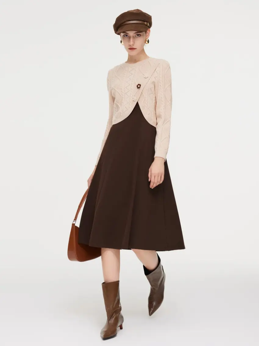 Lyocell Wool Blend Sweater And Knit Vest Dress Two-Piece Set