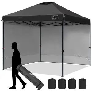 KAMPKEEPER 10x10 Pop Up Canopy Tent with 2 Sidewalls for Outdoor Use, Black
