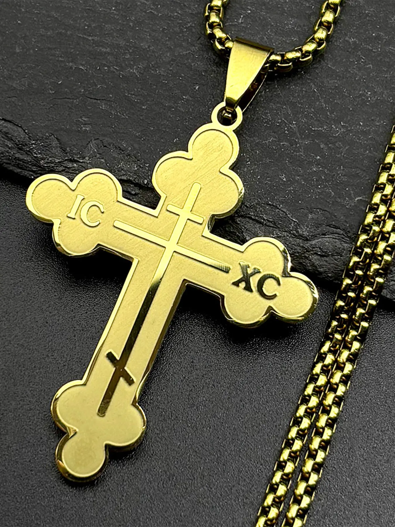 Orthodox IC XC Cross Geometric Cross Design Stainless Steel Pendant Necklace Cross Jewelry for Men Women Chain Necklaces Religious Amulet collar Gift Faith Necklace