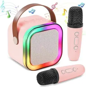 Karaoke Machine for Kids & Adults Portable Bluetooth Speaker with 2 Wireless Microphones Colorful Lights & 5 Magic Voices for Boys Girls 4-10 Years Old Birthday Gift