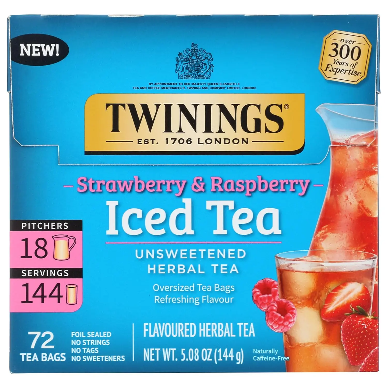 Twinings Strawberry & Raspberry Herbal Iced Tea Bags, 72 CT