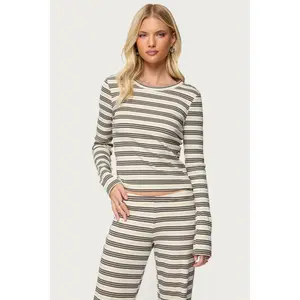 Avalie Striped Ribbed Long Sleeve T Shirt