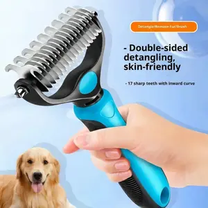 New Pain-Free Dematting Undercoat Rake for Long-Haired Dogs & Cats, Dual Shedding Brushes with Double-Sided Design, Deshedding Grooming Tool for Tangles & Fur Removal, Reduces Loose Hair & Mats Easily