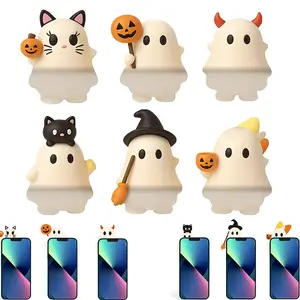 Ghostees Mystery Phone Buddy, Cute Halloween Phones Decorations, Mini Phone Figure Surprise Toy,Peel-and-Stick Design Figurine, Fun Desk Accessory, For All Phones