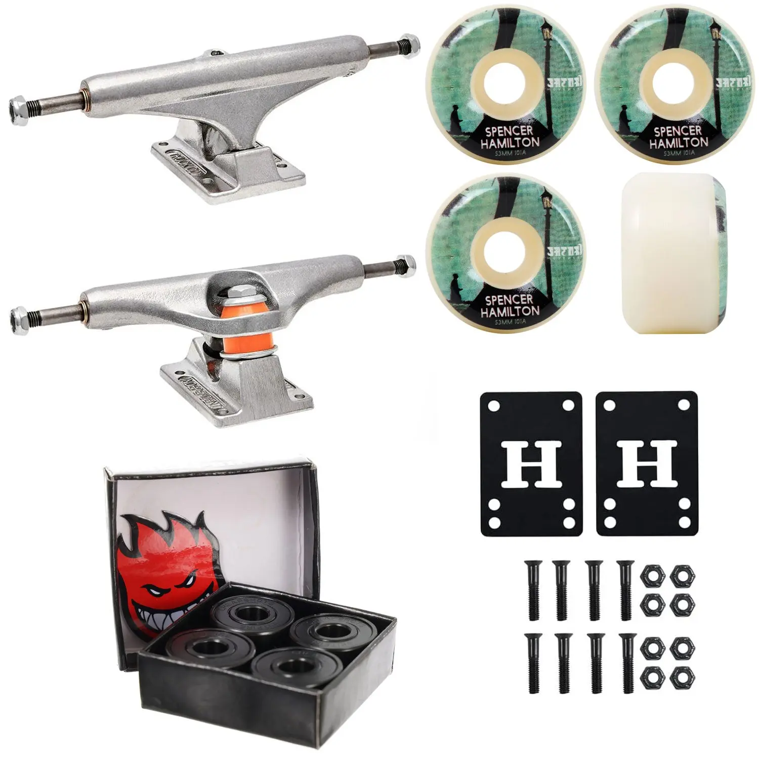 Independent Skateboard Trucks 139 + Satori 53mm 101A Wheels Spitfire Bearings + Hardware