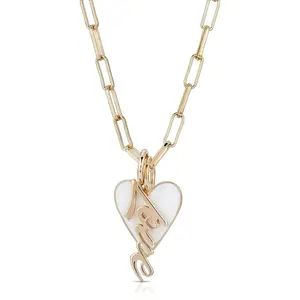 Leona Enamel Charm Necklace with Heart Design and Gold-Tone Chain