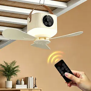 Cordless Mini Ceiling Fan With Night Light Remote Control , 4 Speed Settings, 4 Timer Modes,  7200mah Battery, Indoor Outdoor Mini Hanging Fan